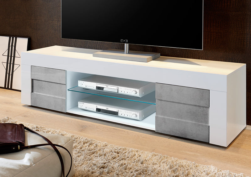 mobile basso porta tv grande bianco e cemento