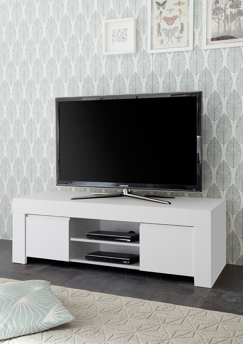 mobile base porta tv in legno 2 ante in legno bianco opaco