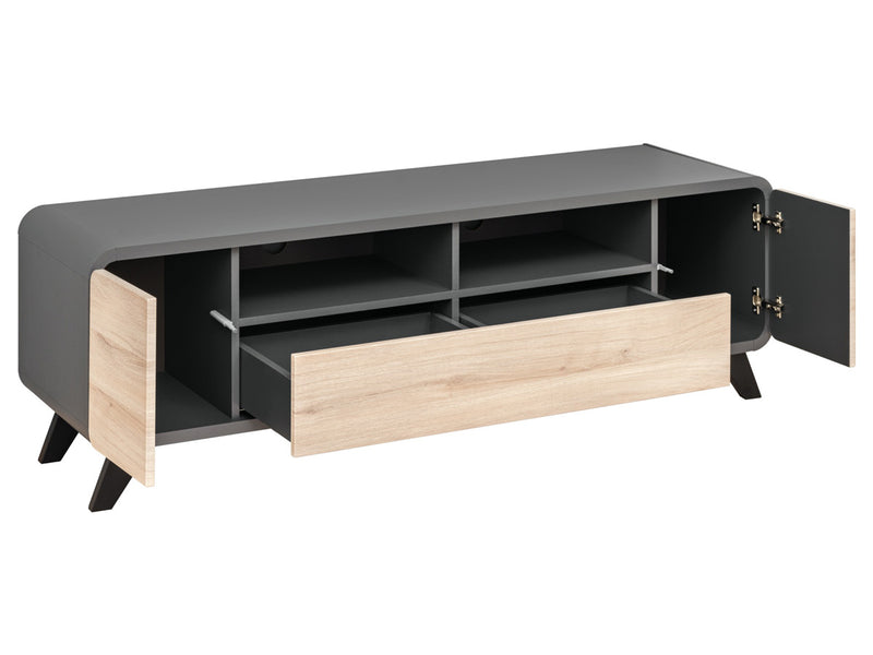 Acrisio - Mobile basso porta tv con ante cassetto e vani centrali cm 160x45x52h