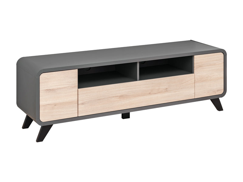 Acrisio - Mobile basso porta tv con ante cassetto e vani centrali cm 160x45x52h
