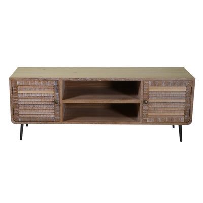 Mobile basso tv stile vintage in legno naturale con ante e vano cm 135x40x50h
