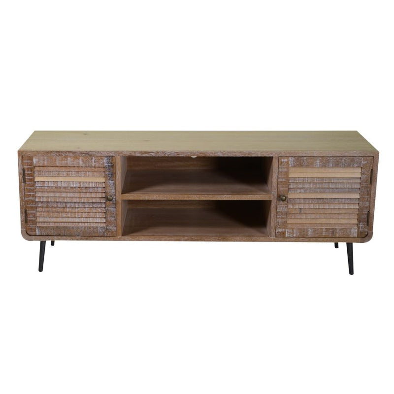Mobile basso tv stile vintage in legno naturale con ante e vano cm 135x40x50h
