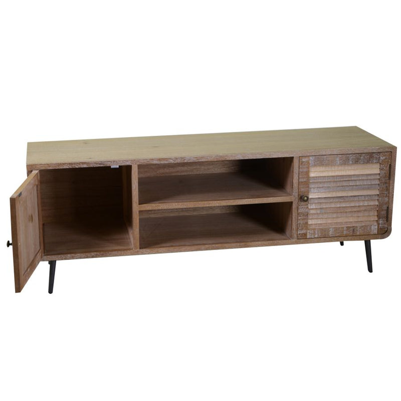 Mobile basso tv stile vintage in legno naturale con ante e vano cm 135x40x50h
