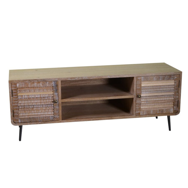 Mobile basso tv stile vintage in legno naturale con ante e vano cm 135x40x50h