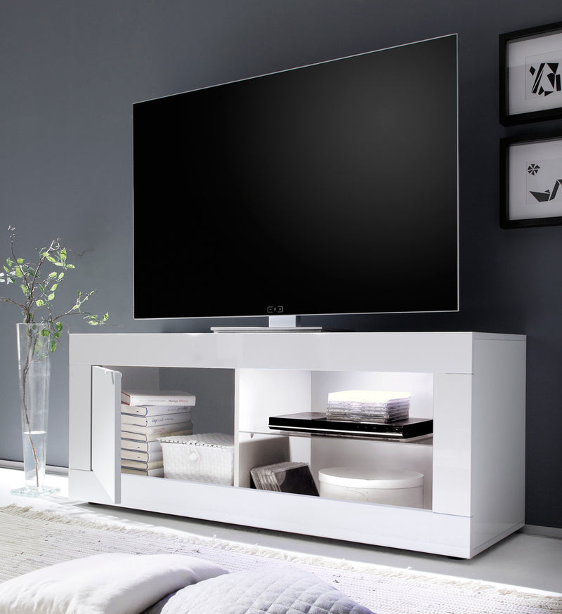 Dirk - Mobile moderno porta tv basso con anta e vani cm 140x43x56h - vari colori