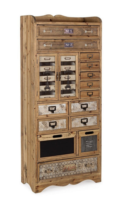 Mobile stile industriale con cassetti ante in legno naturale cm 66x33x153h