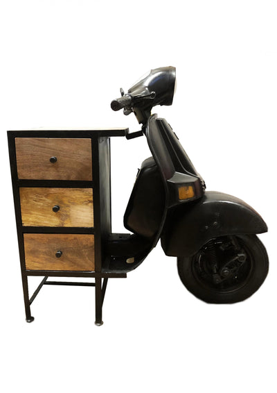 Mobile cassettiera 3 cassetti in legno e metallo modello vespa colore nero cm 68x130x105h