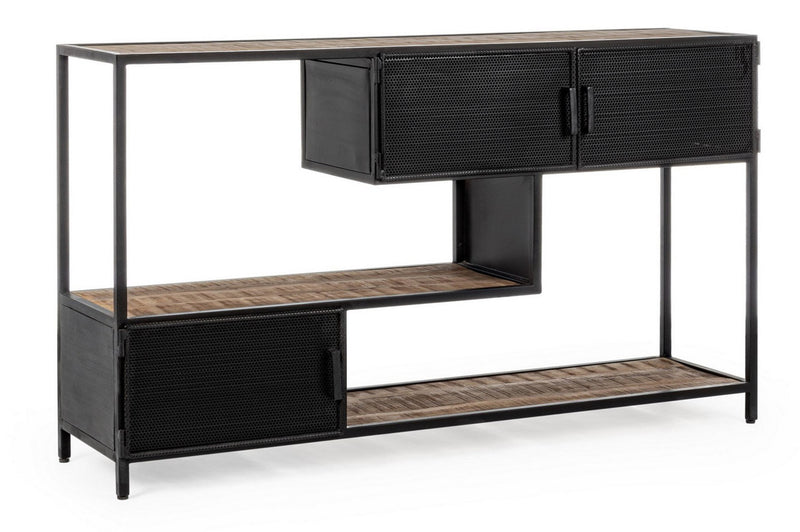 Mobile consolle stile industriale con ante e ripiani in legno e metallo cm 140x35x82h