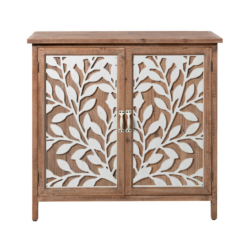 Mobile 2 ante in legno naturale decorazioni in rilievo con foglie cm 86x37x81h