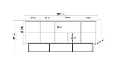 Madia buffet industrial in legno e metallo a 3 ante e 3 vani a giorno cm 180x40x80h