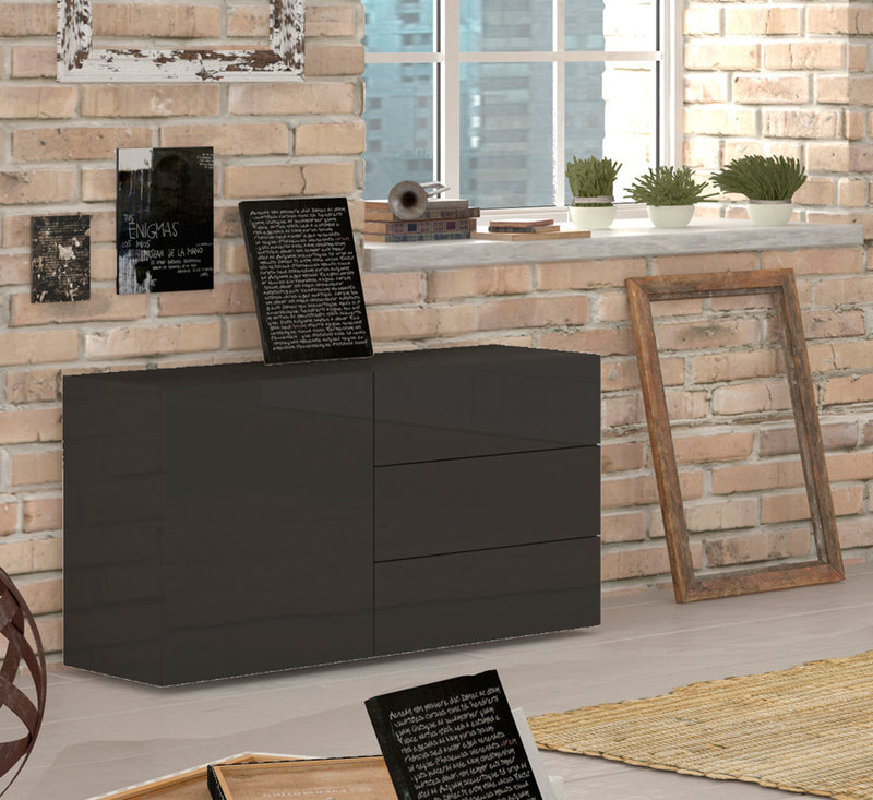 Xenofide - Madia credenza moderna in legno con anta e  3 cassetti cm 110x40x60h - vari colori