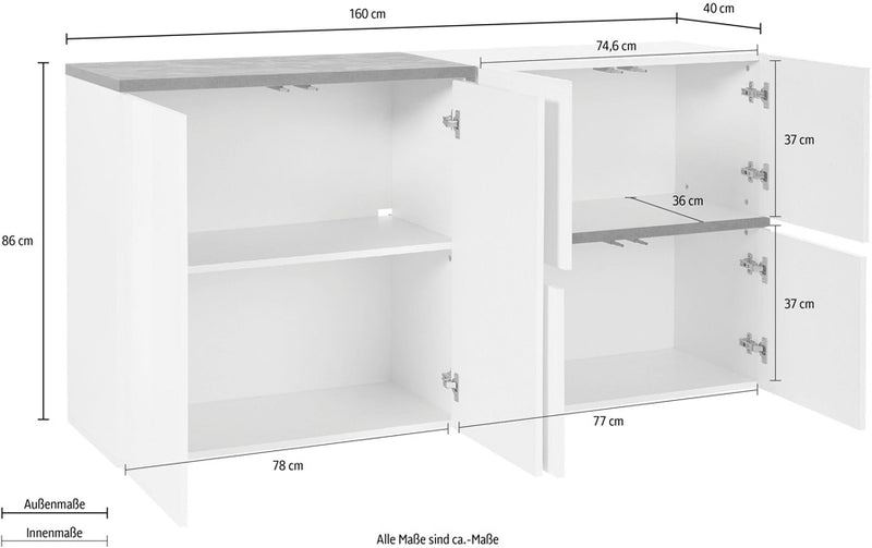 Murina - Credenza moderna da soggiorno in legno con 6 ante cm 160x40x80h - vari colori