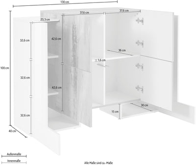 Osvalda - Madia credenza da soggiorno in legno 6 ante cm 130x35/45x100h - vari colori