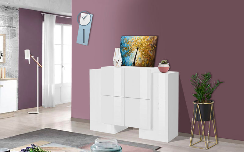 Osvalda - Madia credenza da soggiorno in legno 6 ante cm 130x35/45x100h - vari colori