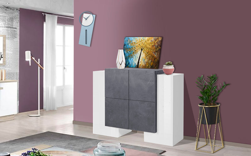 Osvalda - Madia credenza da soggiorno in legno 6 ante cm 130x35/45x100h - vari colori