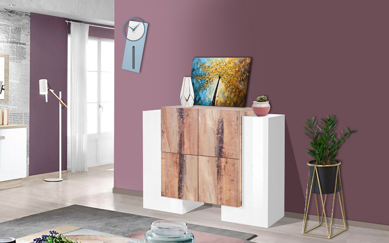 Osvalda - Madia credenza da soggiorno in legno 6 ante cm 130x35/45x100h - vari colori