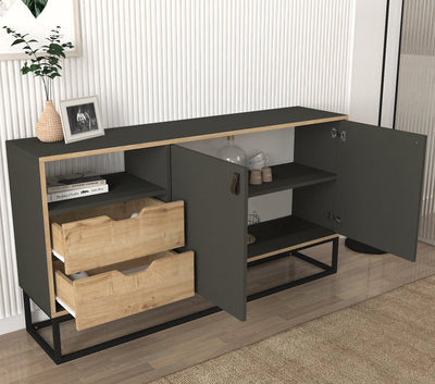 Credenza design bicolore 2 cassetti e 2 ante con gambe in metallo cm 150x35x80h
