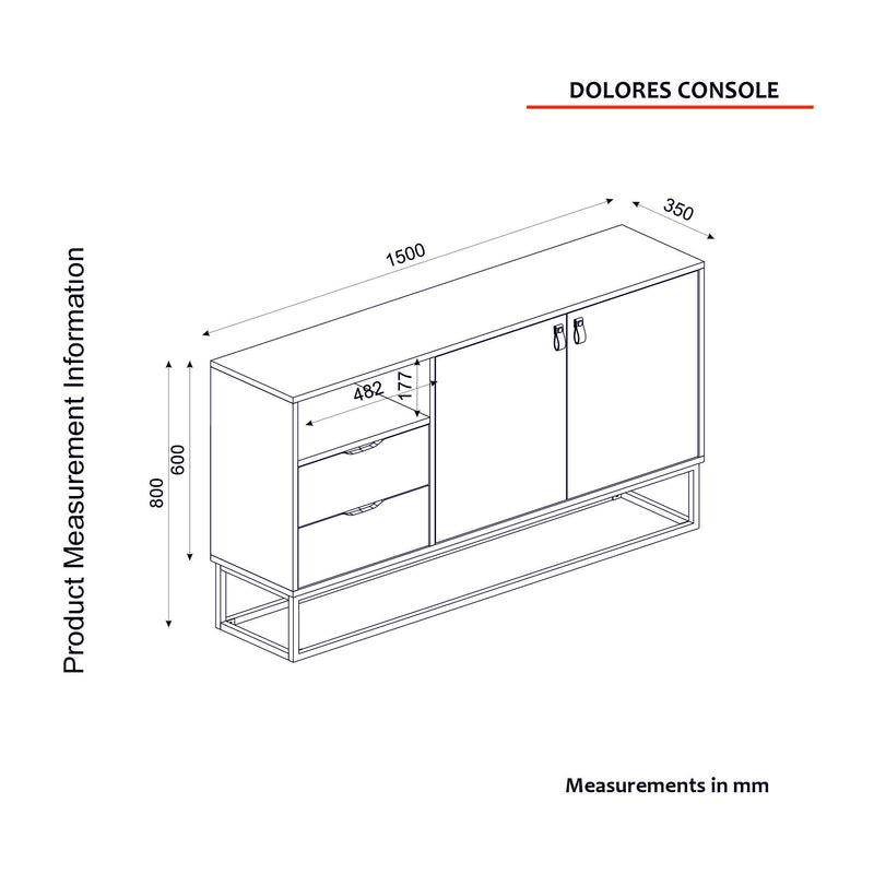 Credenza design bicolore 2 cassetti e 2 ante con gambe in metallo cm 150x35x80h
