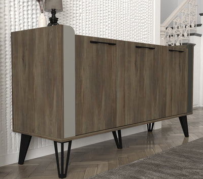Madia a 3 ante in legno design con gambe in metallo finitura noce scuro cm 150x45x80h