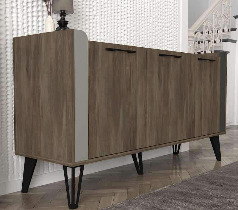 Madia a 3 ante in legno design con gambe in metallo finitura noce scuro cm 150x45x80h