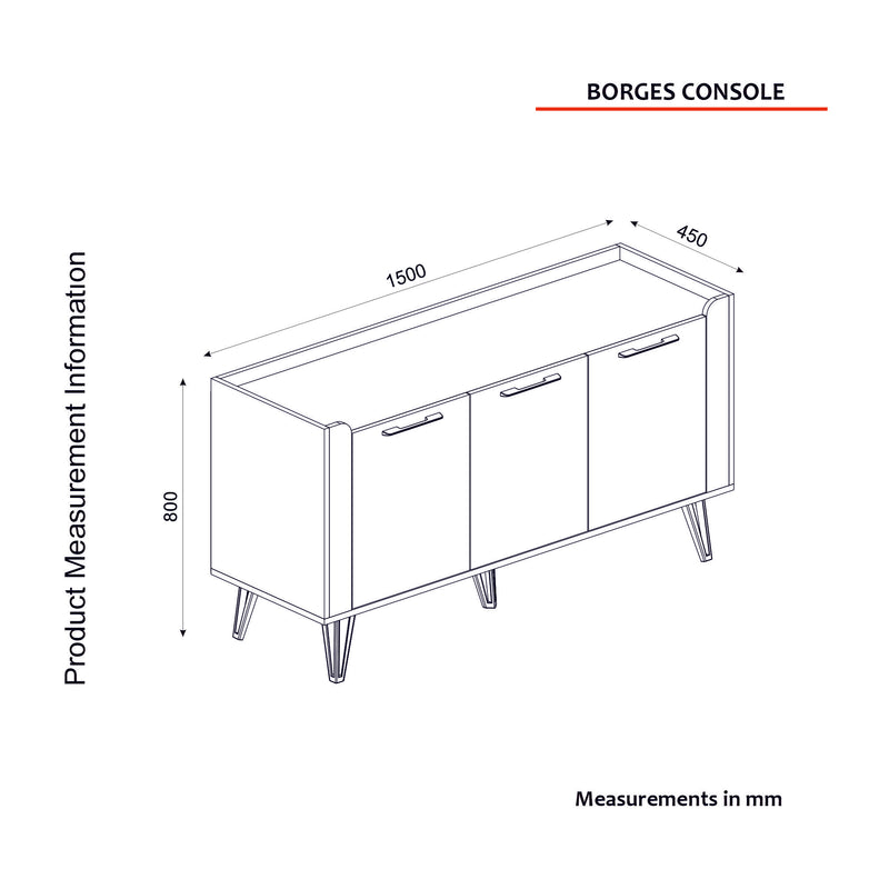 Madia a 3 ante in legno design con gambe in metallo finitura noce scuro cm 150x45x80h