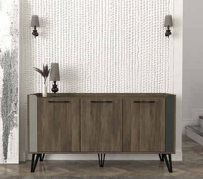 Madia a 3 ante moderna in legno colore noce scuro opaco con gambe in metallo nero opaco