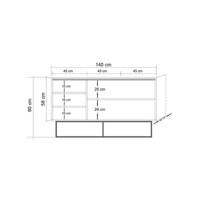 Madia design moderno a 3 ante in legno con 5 vani interni cm 140x40x80h