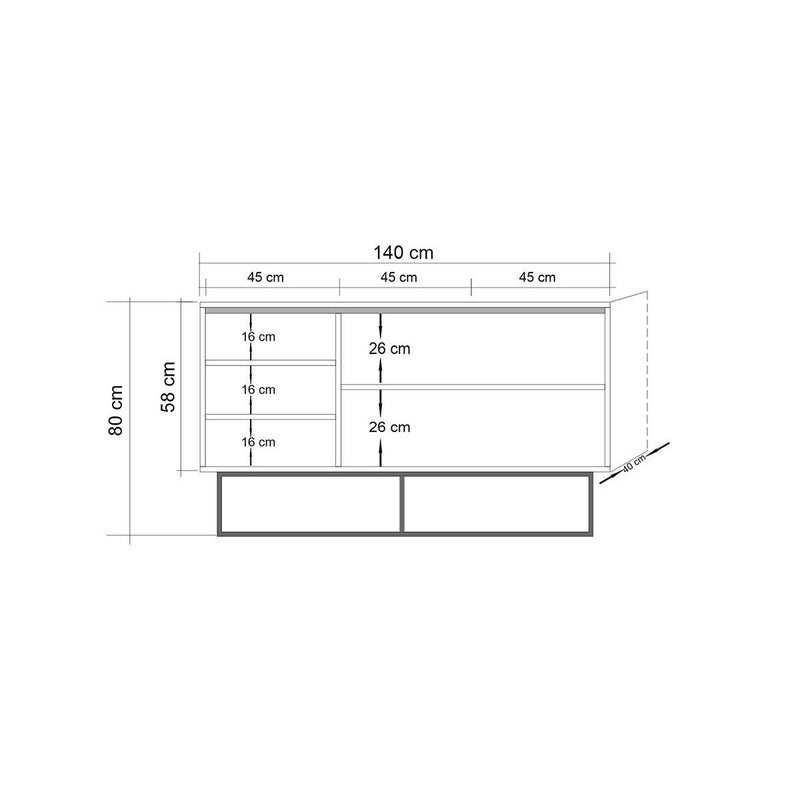 Madia design moderno a 3 ante in legno con 5 vani interni cm 140x40x80h