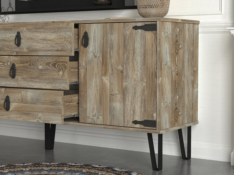 Set mobile credenza con ante e cassetti e specchio decorativo da parete design vintage