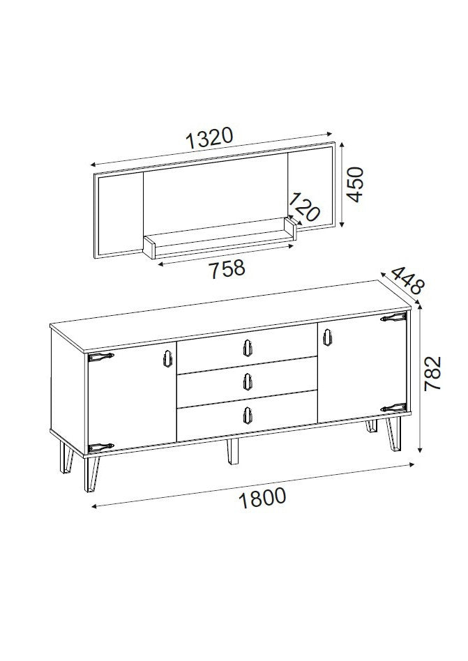 Set mobile credenza con ante e cassetti e specchio decorativo da parete design vintage