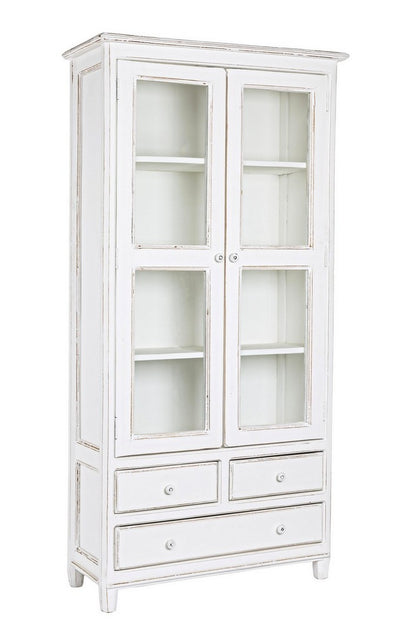 Mobile con vetrina da soggiorno in legno massello bianco classico cm 90x38x185h