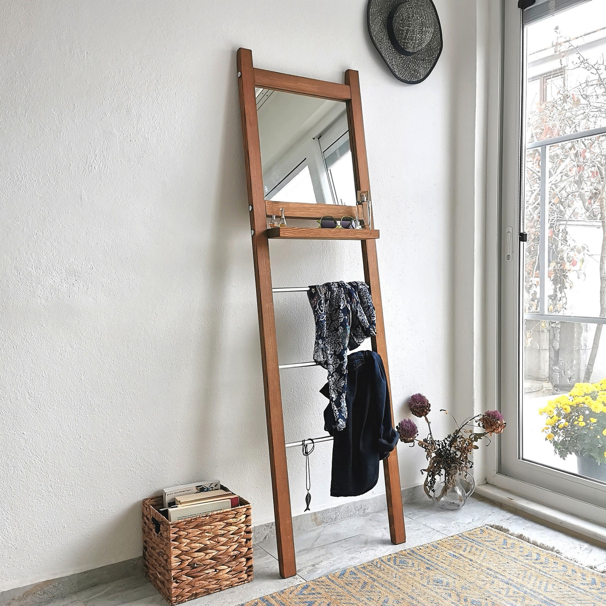 Panca Angolare Imbottita In Legno Di Pino - Colore Noce - Misura 100x200 Cm - Con Ripiano Sotto Sedile - Foto 4