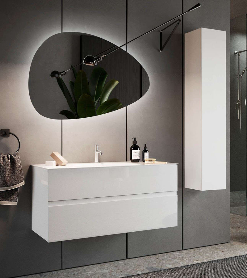 Aldam - Colonna sospesa da bagno 1 anta in legno bianco lucido cm 26x26x138h
