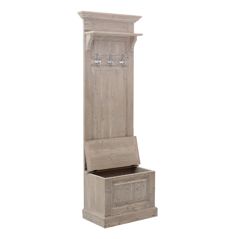 Mobile appendiabiti da ingresso con panca classico in legno massello cm 76x40x210h