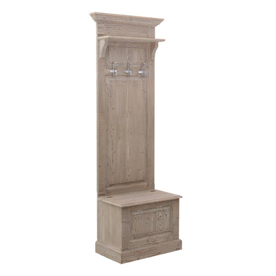 Mobile appendiabiti da ingresso con panca classico in legno massello cm 76x40x210h