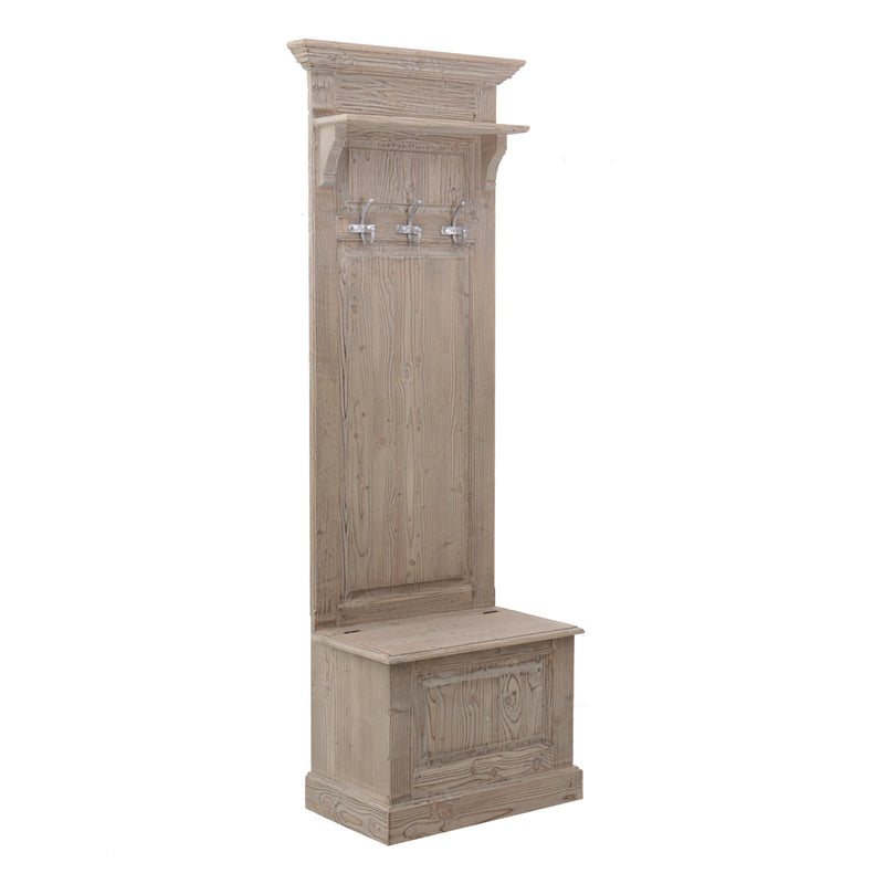 Mobile appendiabiti da ingresso con panca classico in legno massello cm 76x40x210h