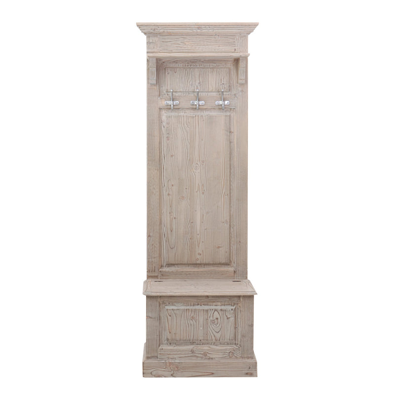 Mobile appendiabiti da ingresso con panca classico in legno massello cm 76x40x210h