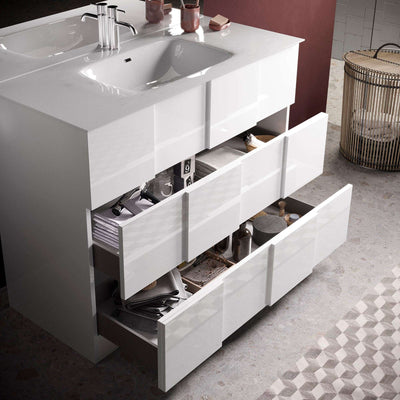 Aketi - Mobile da terra da bagno con cassetti bianco lucido con lavabo - varie misure
