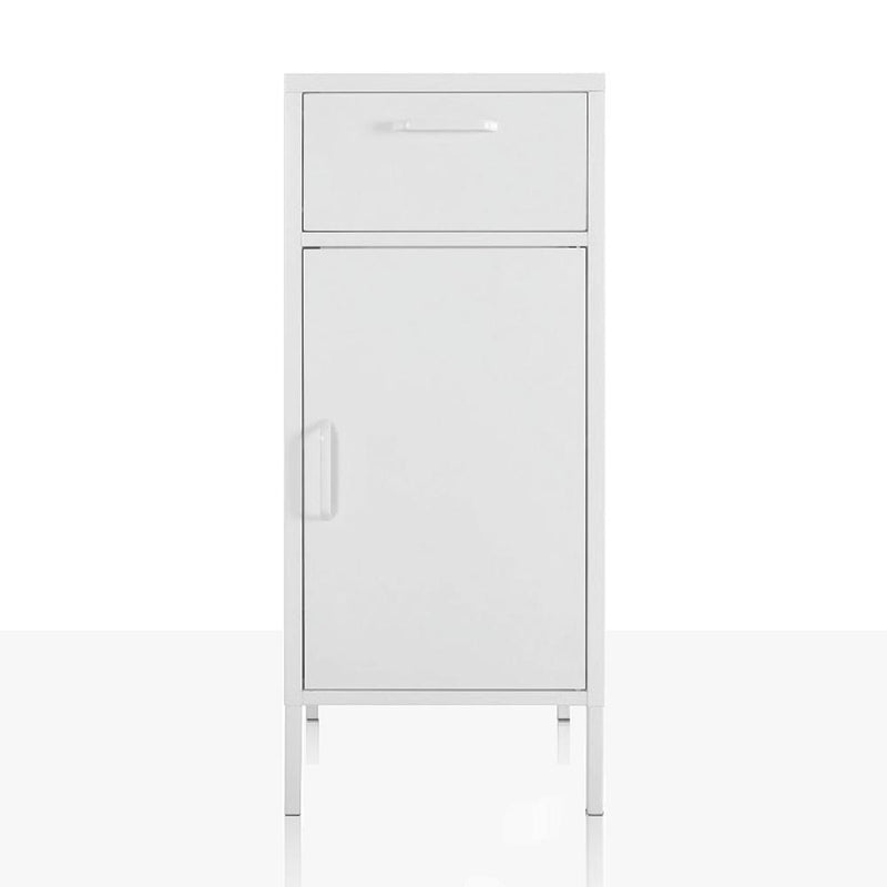 Credenza con anta e cassetto industrial in acciaio laccato bianco opaco cm 43x40x102h