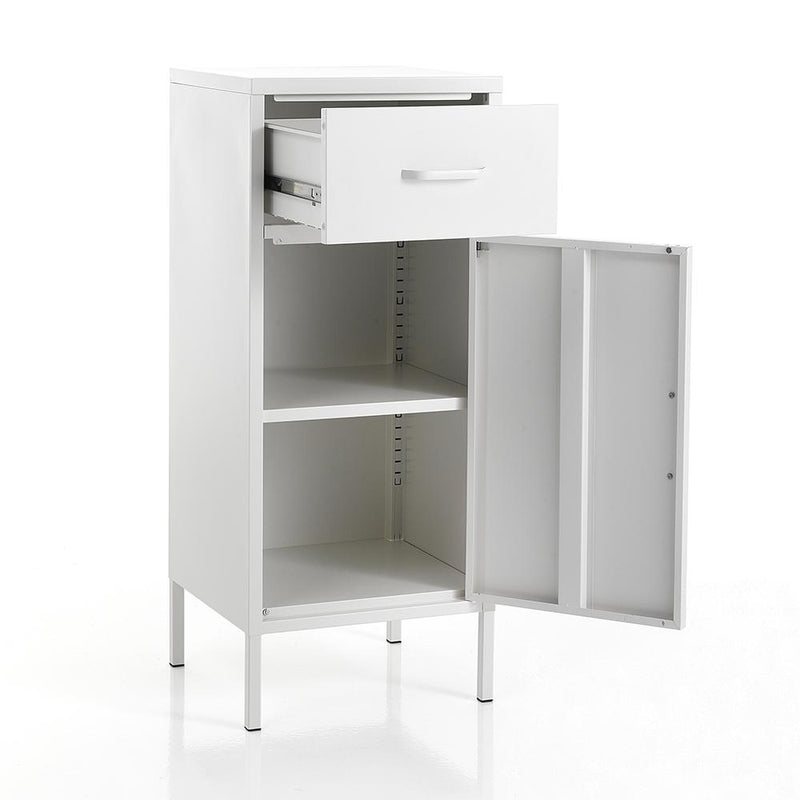 Credenza con anta e cassetto industrial in acciaio laccato bianco opaco cm 43x40x102h