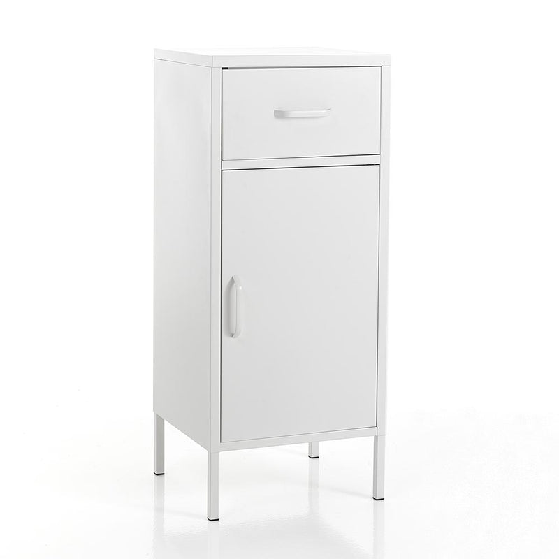 Credenza con anta e cassetto industrial in acciaio laccato bianco opaco cm 43x40x102h