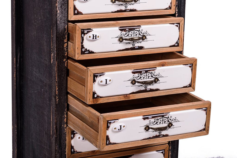 Mobile cassettiera stile industrial in legno con 13 cassetti e 1 anta cm 40X32X177h