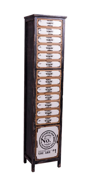 Mobile cassettiera stile industrial in legno con 13 cassetti e 1 anta cm 40X32X177h