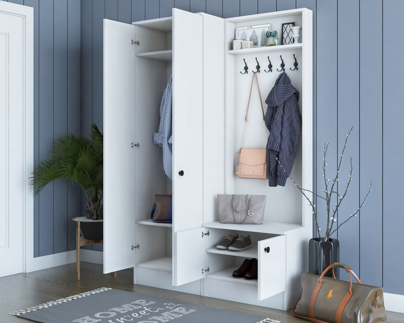 Mobile ingresso alto in legno con armadio scarpiera e 10 ganci appendiabiti cm 120x37x183h