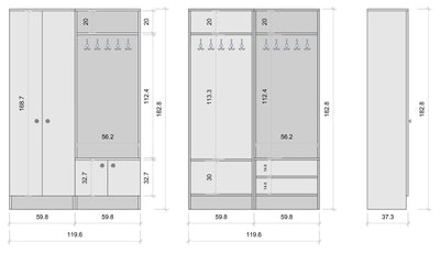 Mobile ingresso alto in legno con armadio scarpiera e 10 ganci appendiabiti cm 120x37x183h