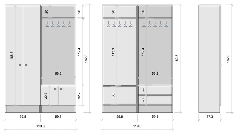Mobile ingresso alto in legno con armadio scarpiera e 10 ganci appendiabiti cm 120x37x183h