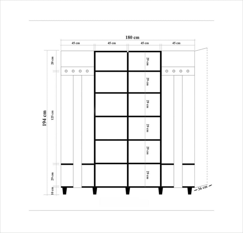 Mobile per ingresso alto moderno in legno con appendiabiti cm 180x36x194h - vari colori
