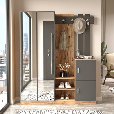 Mobile ingresso design con 2 ante a specchio e appendiabiti cm 147x38x180h - vari colori