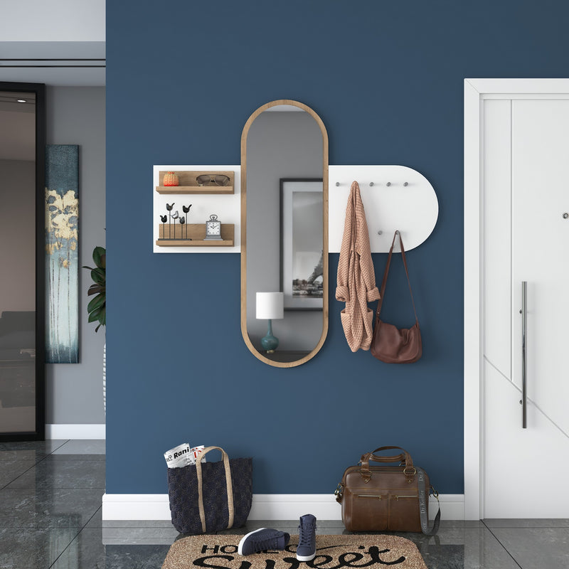 Set ingresso da muro con specchio mensole e appendiabiti cm 125x12x120h - vari colori