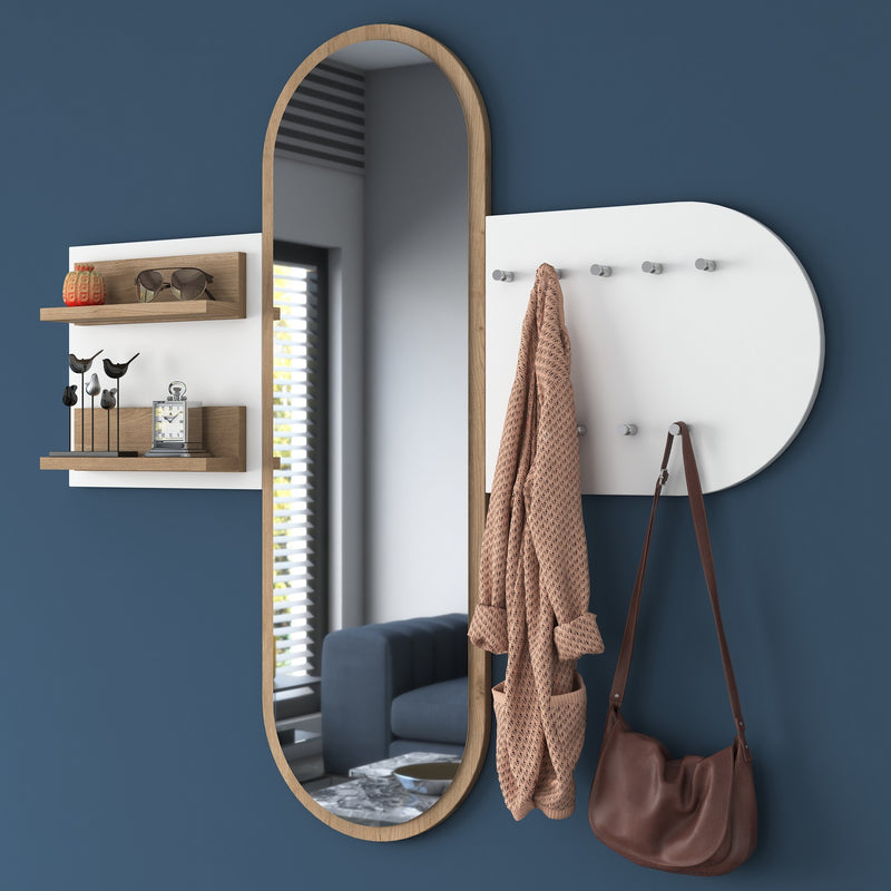 Set ingresso da muro con specchio mensole e appendiabiti cm 125x12x120h - vari colori